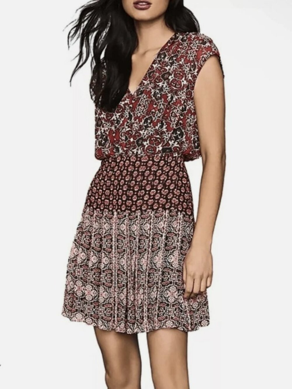 NWT Reiss Marcella Patchwork Drop Waist Printed Mini Dress Size 0